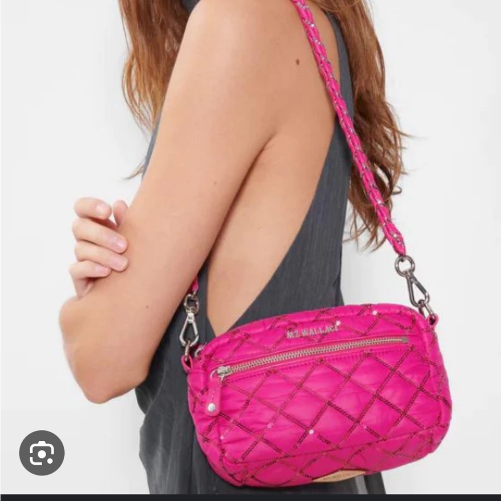 MZ Wallace Mini Crosby Bright Fuchsia with Sequins